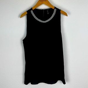 Forever 21 Shirt Blouse Womens Size Large Black Sequin Neckline Dressy Preowned